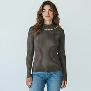 David Brooks Stretch Ribbed Long Sleeve Crewneck Sweater, Small